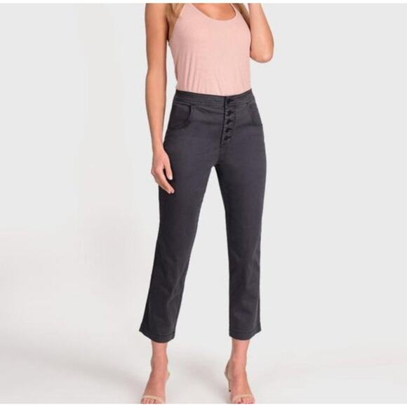 Lila Ryan Jess Cropped Straight Leg Twill Pants Size 4 Gray Button Fly - Picture 1 of 9
